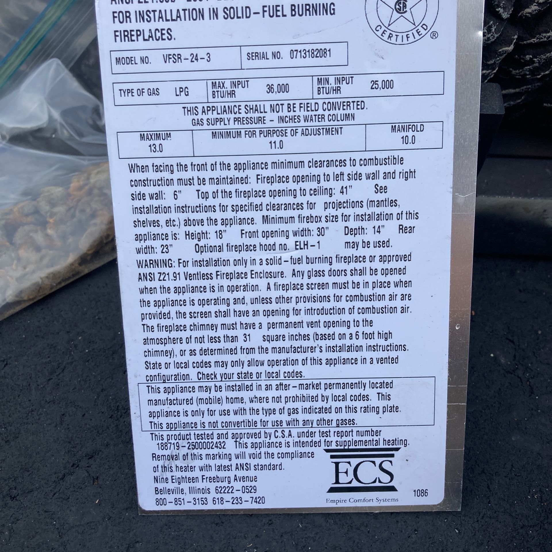VFSR243 Ventless Propane Logs for Sale in Kutztown, PA OfferUp