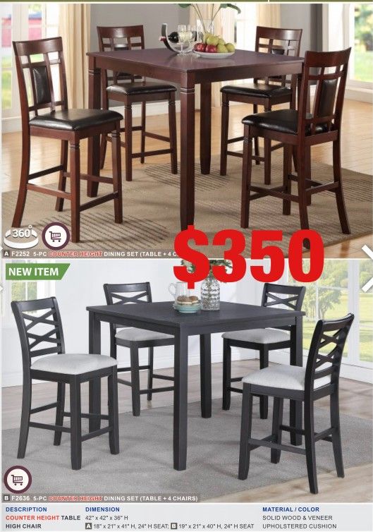 5 piece dining set. Assembly required.  Assembly not included.  Tax included.  Free local delivery.  