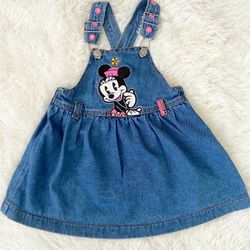 Vintage Minnie Mouse Denim Dress Overalls 