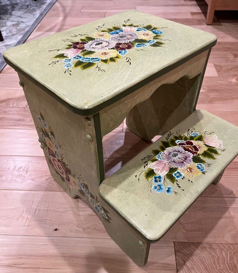 Handmade and hand-painted wooden step stool stepstool shabby chic