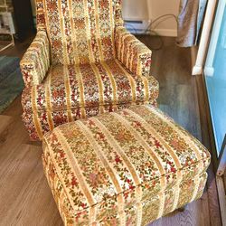 Spring Rocking Chair Armchair w/ Ottoman - Upholstered Accent Rocker with Footrest