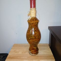 Oil Vinegar Infused Green And Red Pepper Decorative  Glass Bottle 21"X7"
