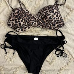 Women Twist Push Up Bikini Top Leopard Print Two Piece Swimsuit