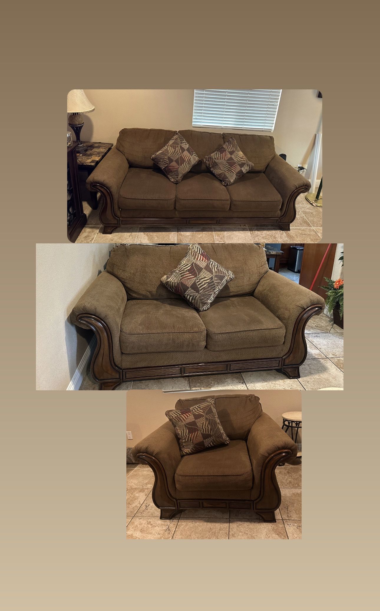 Matching Couch & Table Set (SOFA, LOVESEAT, CHAIR, 3 TABLES, PILLOWS)