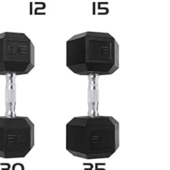 Pair of 35 pounds rubber hex dumbbell