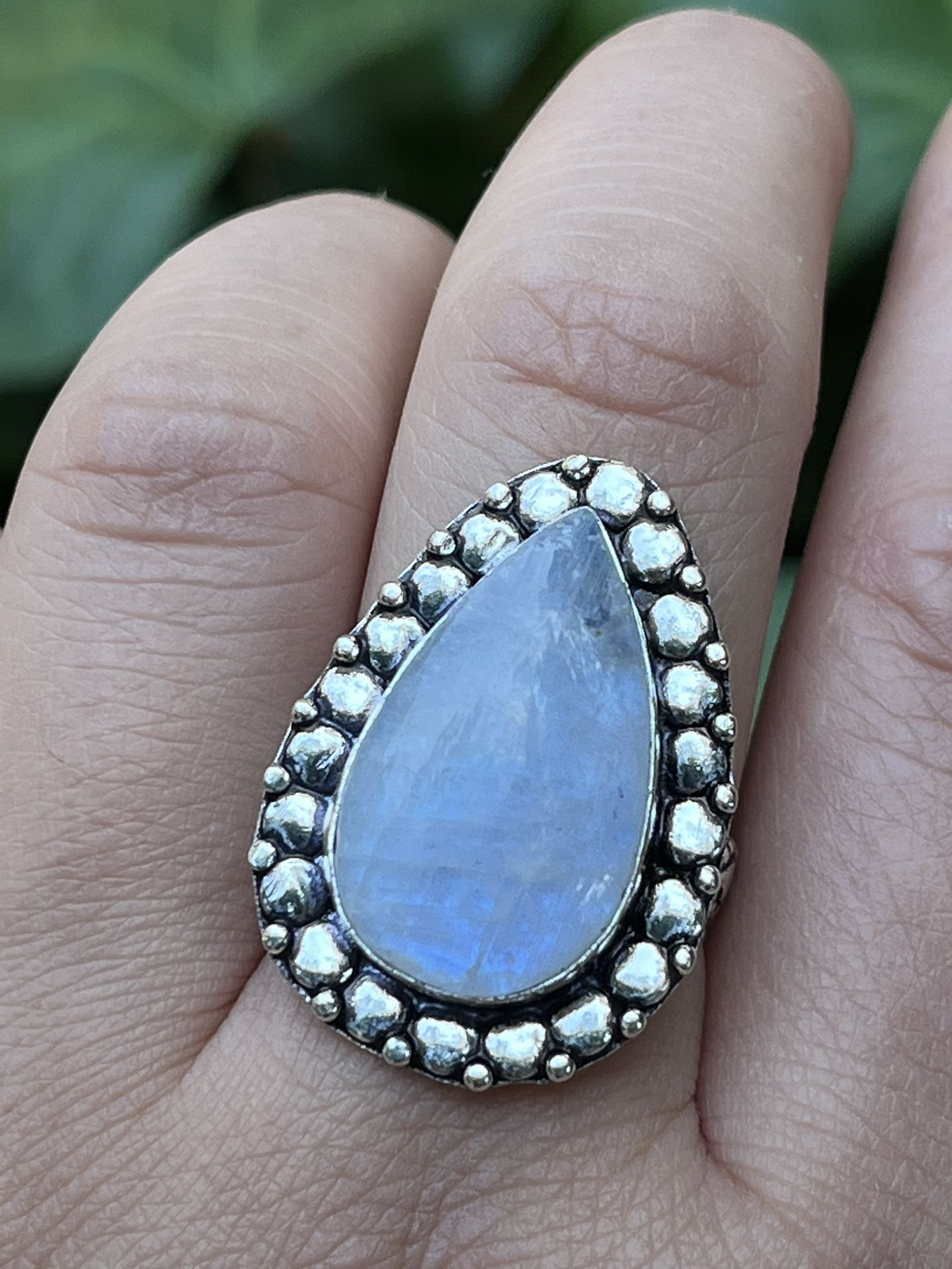 Size 8.5 925 Silver Overlay Natural Moonstone Ring 