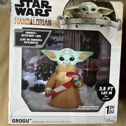 Gemmy Christmas Airblown Inflatable The Child w/Candy Cane Star Wars, 3.5 ft Tall, Brown