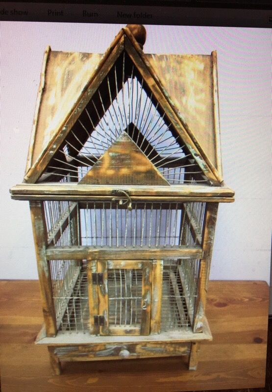 Wood bird cage with wire