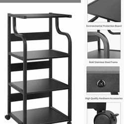 Printer Stand 4-Tier Printer Stand with Storage 41.3'' Mobile Printer Cart with Lockable Wheels Large Printer Desk (Black) Printer Stand for Desk