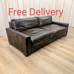 Restoration Hardware RH Maxwell Luxe Depth 8' Leather Sofa Couch