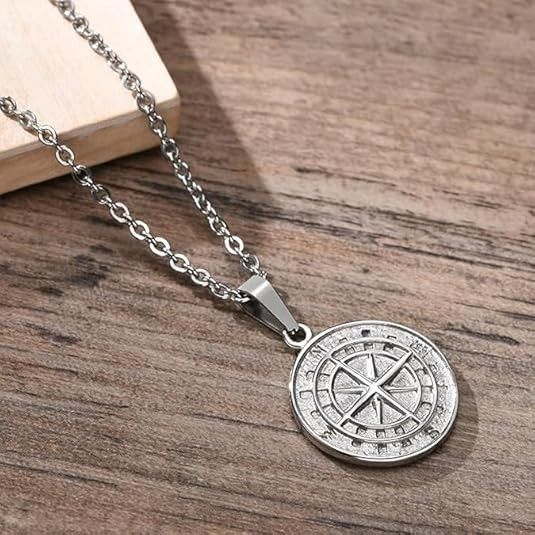 Stainless Steel Compass Necklace | Silver Tone Compass Pendant | Follow your Heart Compass