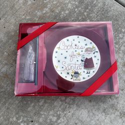 Christmas Santa Claus milk and cookie plate set NIB New in Box