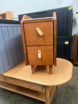 Modern Narrow Smart Nightstand Cherry Bedside Table With Sensor Light & USB Port