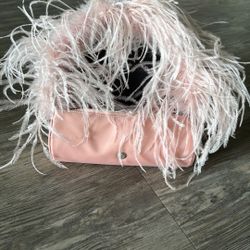 Women pink purse with Natural Ostrich Feather Fluffy strap