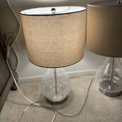 2 Beautiful Table   Lamps ( Crystal Glass Bottom ) Taupe/ Beige Color Great Working Condition .