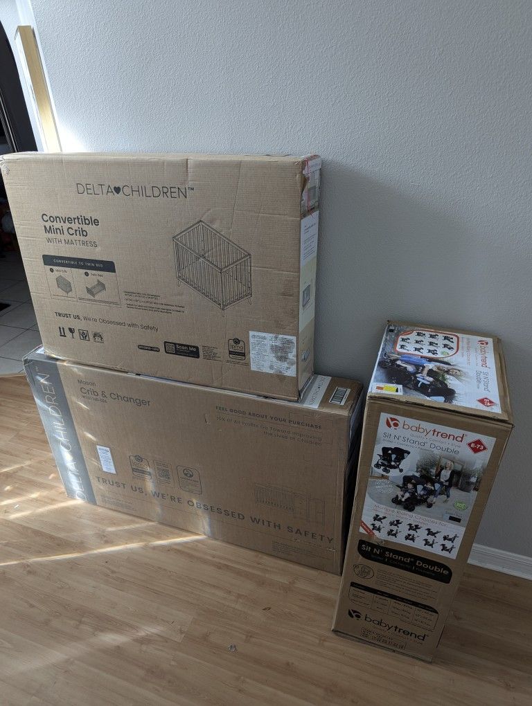 Delta Convertible Crib & Baby Trend Double Twin Stroller