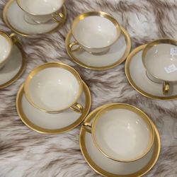 Set of 6 Lenox LOWELL Gold Cup & Saucer Sets Made in USA
