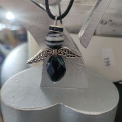 Angel Necklace On Black Chain