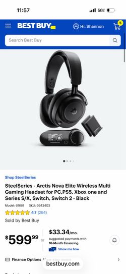 SteelSeries - Arctis Nova Elite Wireless Multi Gaming Headset for PC,PS5, Xbox one and Series S/X, Switch, Switch 2 - Black