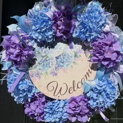 Blue and Lavender Hydrangea Wreath 