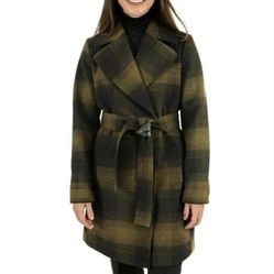 Frye Ladies Faux Leather Wrap Belted Coat 