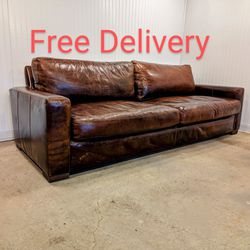 Restoration Hardware Maxwell Classic Depth 7' Leather Sofa Couch