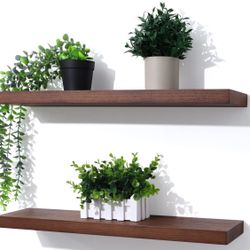 Axeman Oak Floating Shelves, 36 Inch Wall Shelf Set of 2, Solid Wood Shelves for Wall Storage, Wall Mounted Wooden Display Shelf for Bathroom Bedroom 