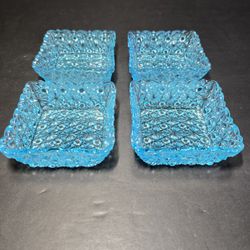 4 Daisy And Button Blue Sauce Dish LG Wright Glass Vintage Trinket Dishes 4" 