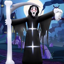 Tall Halloween Grim Reaper Inflatable Decoration with LED Lights Blow up Holiday Yard Decor