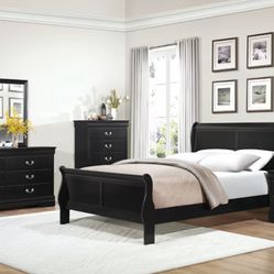 Queen Sleigh Bed Black (Bed Only) New still in box 