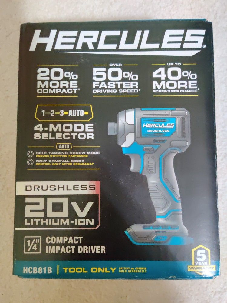 HERCULES 20V Brushless Compact Impact Driver - TOOL ONLY - NEW!