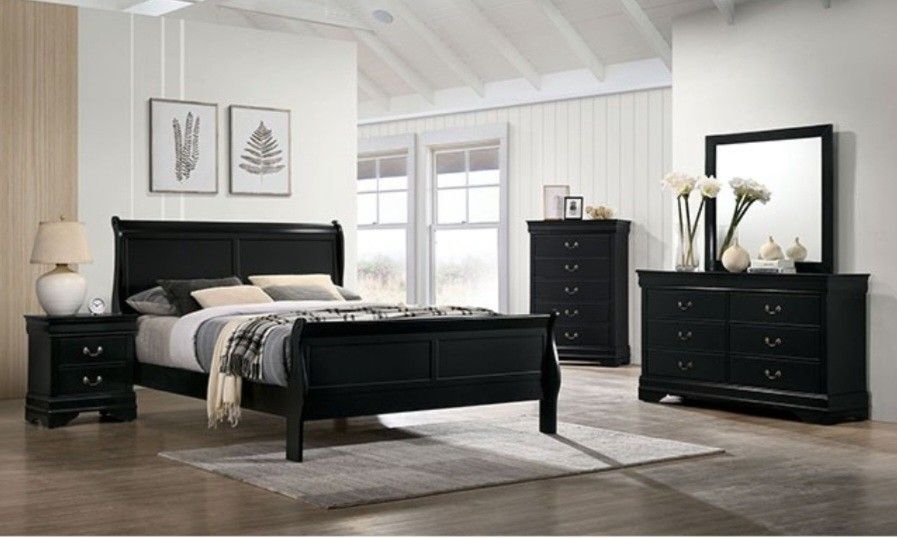 Brand New Black 4pc Queen Bedroom Set 