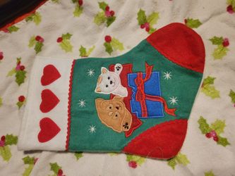 Cat Christmas Stocking with Appliqué Design