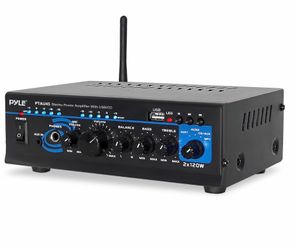 Power Amplifier With Bluetooth - 2x120 Watt - 2 Channel Stereo Receiver W/ USB-A, Rear 1/4 Inch Mic Input, Mix / Mic Switch, RCA IN, LED Level Meter, 