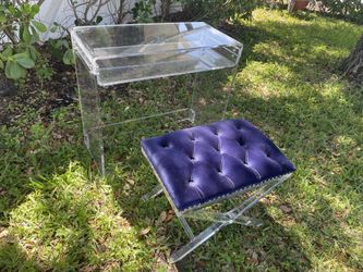 Stauber acrylic writing desk/ vanity with tufted stool