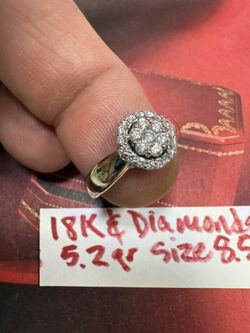 18K Solid White Gold Wedding Ring With + 1.5 Ct In NATURAL DIAMONDS 💎 STONES 5.2Gr Size 8.5