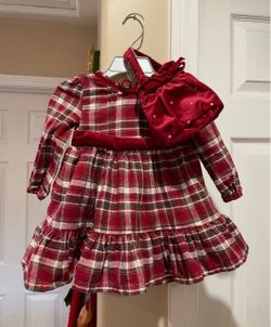 Girls Plaid Holiday Dress with Velvet Bow