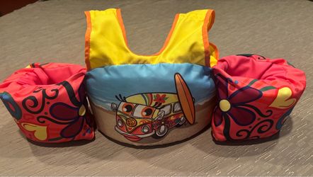 Kids Swim Vest w/Arm bands-Pink, Blue, & Yellow, 30-50 lb., Excellent Condition!!