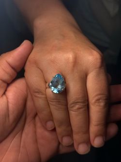 Natural Blue Topaz 10 Ct Pear Ring 925 Sterling Silver Certified