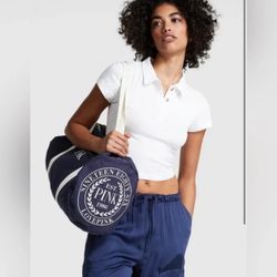 Victoria’s Secret PINK Canvas Duffle Bag in Navy & White
