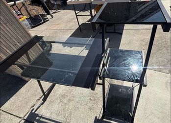 Desk: glass shelves, pull-out keyboard AND electronic square table (OBO)