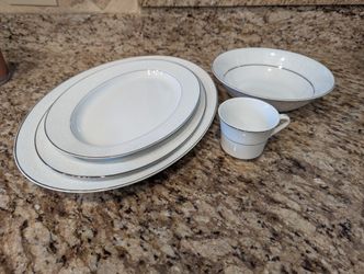 Platinum Rimmed Platters, Tea Cup, & Bowl