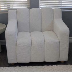 New Set of 2 Oversized White Chenille Accent Chairs