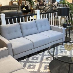 🎀Bowen Grey 2-Piece Upholstered Track Arm Tufted Sofa Set