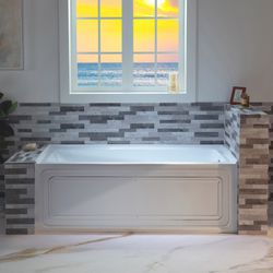 BS666-R-CH01   WOODBRIDGE 60" x 30" Alcove Acrylic Rectangular Whirlpool Heated Jetted Tub in White with right Drain, Polished Chrome Finish Trim and 