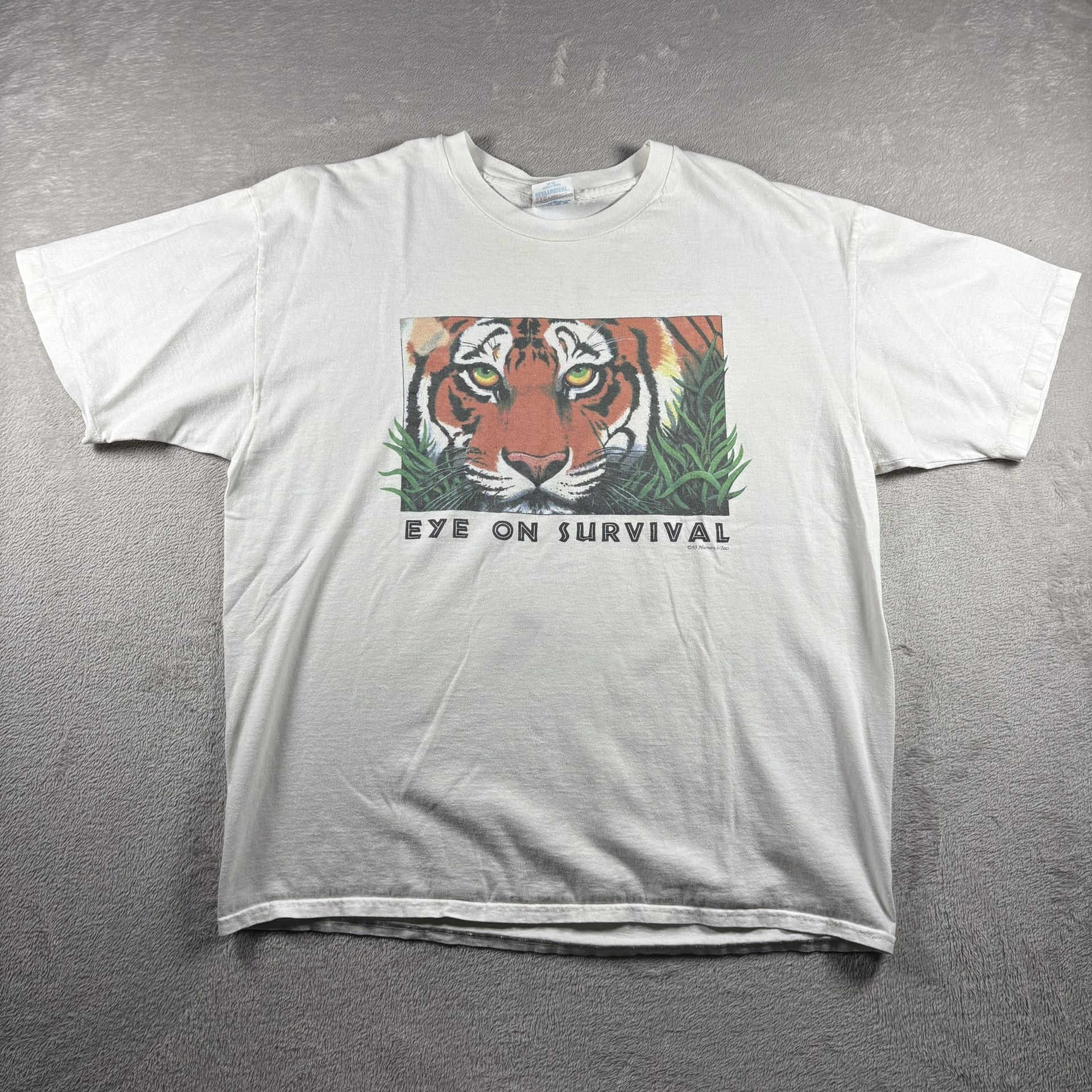 Vintage 1993 Eye On Survival Tiger Men’s XL White Single Stitch Animal Tee #2A