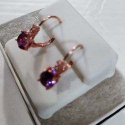 SILVER AND  ROSE GOOD CZ EARRINGS,PLATA CON ORO