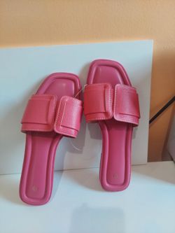 Pink Flat Slide Sandals with Bow Detail
