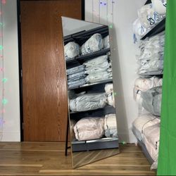 Squared Full Length Mirror, L67in. W27.5in. Floor Mirror with Stand, Large Standing Mirror wooden back, Bedroom Living Room, Aluminum Frame,Champagne