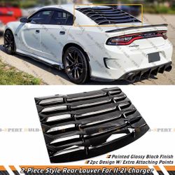 2pc Gloss Black Rear Window Windshield Louver Cover For 2011-23 Charger R/T SRT